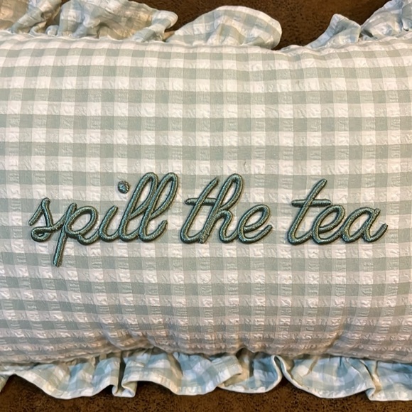 Stylehouse | βSpill The Teaββ Gingham Embroidered Pillow - Picture 3 of 6